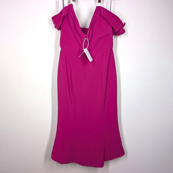 Marchesa Draped Off The Shoulder Crepe Midi Dress Floral Applique Pink Size 10 - Picture 3 of 10